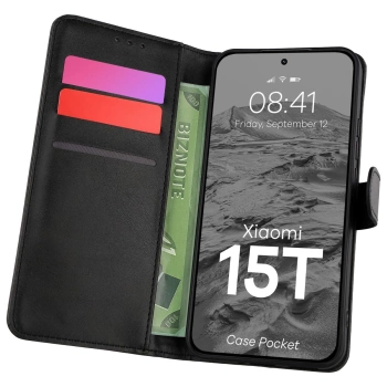 Etui z klapką Bizon Case Pocket do Xiaomi 15T, czarne