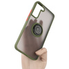 Etui z uchwytem na palec Bizon Case Hybrid Ring do Galaxy S22 Plus, przydymione z zieloną ramką