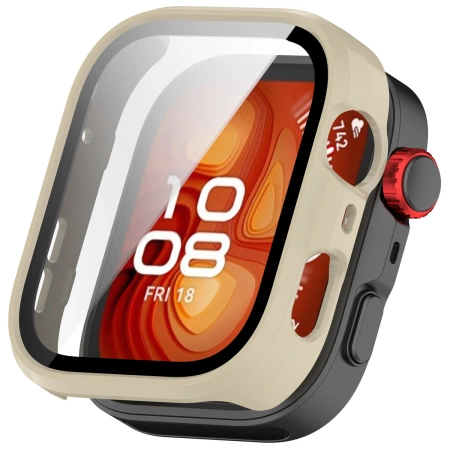 Etui ze szkłem do zegarka Bizon Case+Glass Watch do Huawei Watch Fit 4 Pro, beżowe