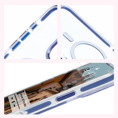 Etui z pierścieniem magnetycznym Bizon Case Marco do iPhone 16 Pro Max, przezroczyste z niebieską ramką