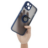 Etui z uchwytem na palec Bizon Case Hybrid Ring do iPhone 14 Plus, przydymione z granatową ramką