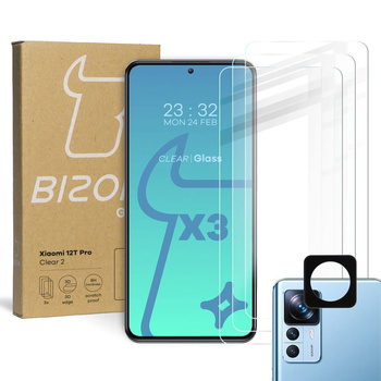 3x Szkło hartowane + szybka na aparat Bizon Glass Clear 2 Pack do Xiaomi 12T Pro