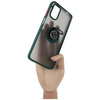 Etui z uchwytem na palec Bizon Case Hybrid Ring do Motorola Moto G22 / E32 / E32s, przydymione z ciemnozieloną ramką