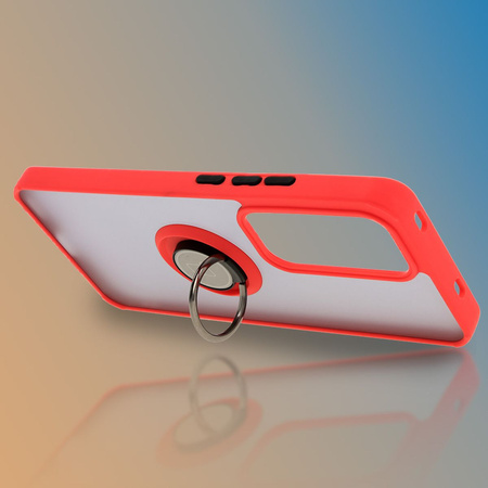 Etui z uchwytem na palec Bizon Case Hybrid Ring do Oppo Reno 12, przydymione z czerwoną ramką