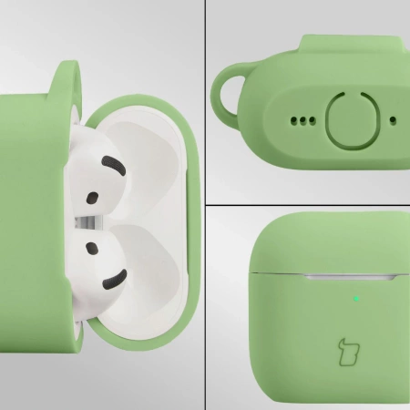 Silikonowe etui z karabińczykiem Bizon Case Headphone Silicone do AirPods 4, jasnozielone