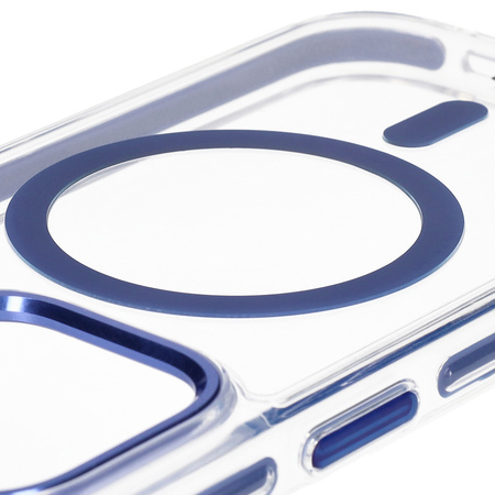 Etui z pierścieniem magnetycznym Bizon Case Marco do iPhone 14 Pro, przezroczyste z niebieską ramką