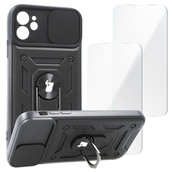 Etui + 2x szkło Bizon Case Camshield Pack do Apple iPhone 11, czarne