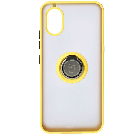 Etui z uchwytem na palec Bizon Case Hybrid Ring do Galaxy Xcover7, przydymione z żółtą ramką