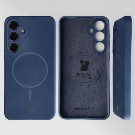 Silikonowe etui z pierścieniem magnetycznym Bizon Soft Case Magnetic do Galaxy S24 Plus, granatowe