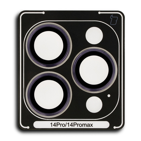 Szkło na aparat z aplikatorem Bizon Glass Snap Lens do iPhone 14 Pro/14 Pro Max, 1 zestaw, ciemnofioletowa ramka