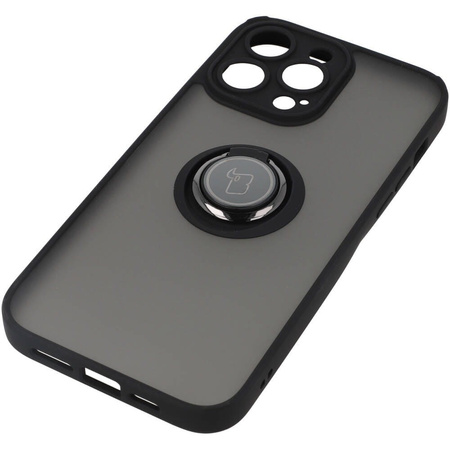 Etui z uchwytem na palec Bizon Case Hybrid Ring do iPhone 14 Pro Max, przydymione z czarną ramką