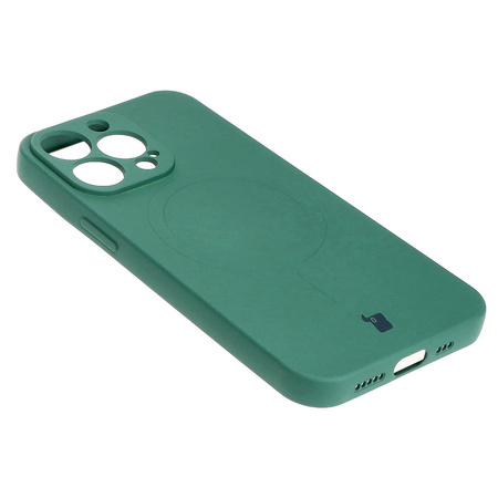 Etui silikonowe z pierścieniem magnetycznym Bizon Case Silicone Magnetic do iPhone 13 Pro, ciemnozielone