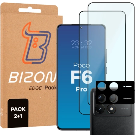 2x Szkło + szybka na aparat Bizon Edge Pack do Xiaomi POCO F6 Pro