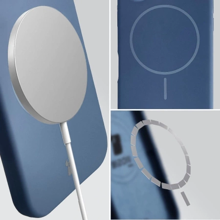 Silikonowe etui z pierścieniem magnetycznym Bizon Soft Case Magnetic do iPhone 14 Pro, granatowe