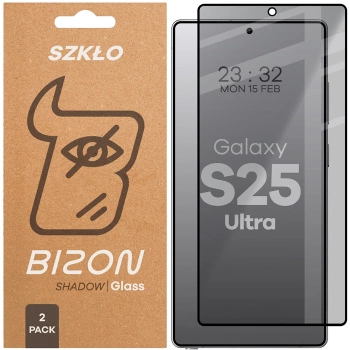 Prywatyzujące szkło hartowane Bizon Glass Edge Shadow Duo do Galaxy S25 Ultra, przyciemniane z czarną ramką, 2 sztuki