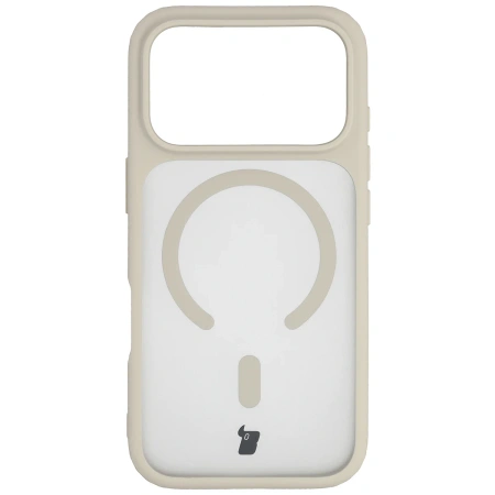 Etui z pierścieniem magnetycznym + szkło hartowane Bizon MatteO Pack do iPhone 17 Pro, przydymione-beżowe