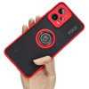 Etui z uchwytem na palec Bizon Case Hybrid Ring do Xiaomi Poco X5 / Redmi Note 12 5G, przydymione z czerwoną ramką