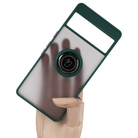 Etui z uchwytem na palec Bizon Case Hybrid Ring do Google Pixel 7 Pro, przydymione z ciemnozieloną ramką
