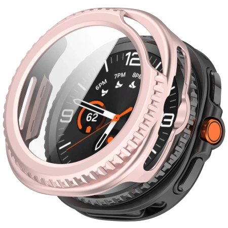 Etui ze szkłem do zegarka Bizon Case+Glass Watch do Samsung Galaxy Watch 8 Classic 46 mm, satynowo różowe