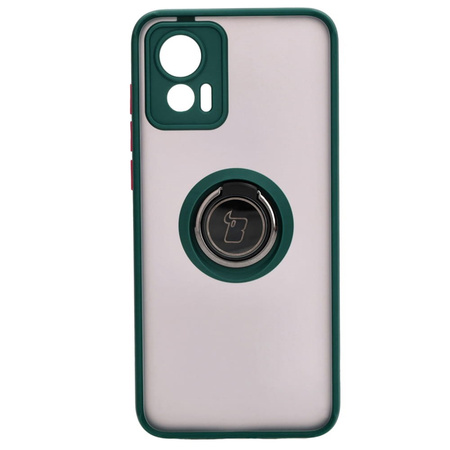 Etui z uchwytem na palec Bizon Case Hybrid Ring do Motorola Edge 30 Neo, przydymione z ciemnozieloną ramką