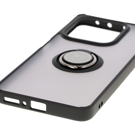 Etui z uchwytem na palec Bizon Case Hybrid Ring do Xiaomi Redmi Note 14 5G, przydymione z czarną ramką