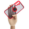 Etui z uchwytem na palec Bizon Case Hybrid Ring do Galaxy A24 4G, przydymione z czerwoną ramką