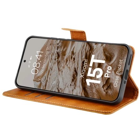 Etui z klapką Bizon Case Pocket do Xiaomi 15T Pro, brązowe