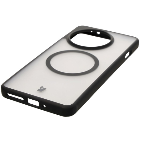 Etui z pierścieniem magnetycznym Bizon Case MatteO do OnePlus 13R, półprzezroczyste z czarną ramką