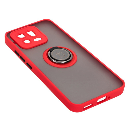Etui z uchwytem na palec Bizon Case Hybrid Ring do Xiaomi 13, przydymione z czerwoną ramką