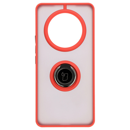 Etui z uchwytem na palec Bizon Case Hybrid Ring do Honor Magic7 Lite, przydymione z czerwoną ramką