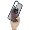 Etui z uchwytem na palec Bizon Case Hybrid Ring do Galaxy S22 Plus, przydymione z granatową ramką