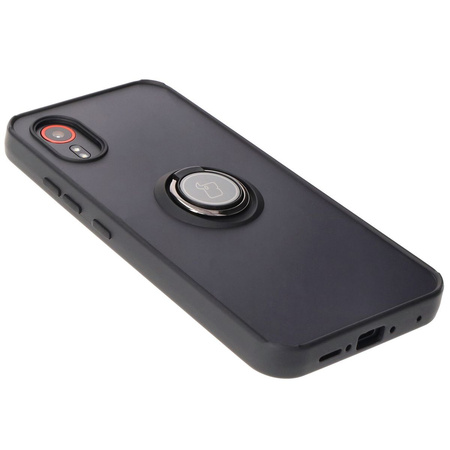 Etui z uchwytem na palec Bizon Case Hybrid Ring do Galaxy Xcover7, przydymione z czarną ramką