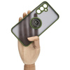 Etui z uchwytem na palec Bizon Case Hybrid Ring do Galaxy A54 5G, przydymione z zieloną ramką