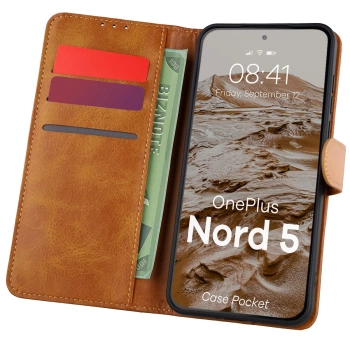 Etui z klapką Bizon Case Pocket do OnePlus Nord 5, brązowe
