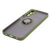 Etui z uchwytem na palec Bizon Case Hybrid Ring do Galaxy A24 4G, przydymione z zieloną ramką