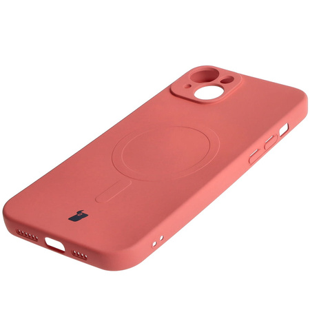 Etui silikonowe z pierścieniem magnetycznym Bizon Case Silicone Magnetic do iPhone 15 Plus, brudnoróżowe