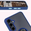 Etui z uchwytem na palec Bizon Case Hybrid Ring do Galaxy S24 FE, przydymione z granatową ramką
