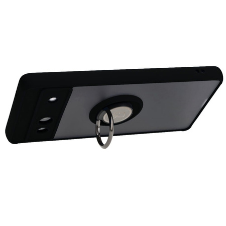 Etui z uchwytem na palec Bizon Case Hybrid Ring do Google Pixel 7A, przydymione z czarną ramką