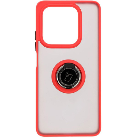 Etui z uchwytem na palec Bizon Case Hybrid Ring do Xiaomi Redmi Note 14 5G, przydymione z czerwoną ramką