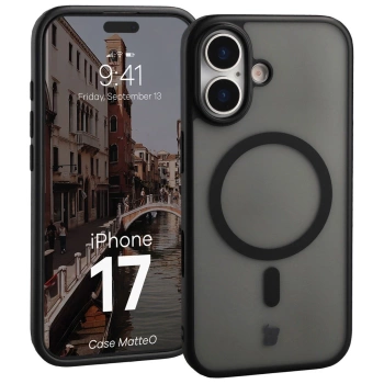 Etui z pierścieniem magnetycznym Bizon Case MatteO do iPhone 17, przydymione-czarne