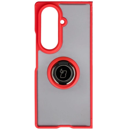 Etui z uchwytem na palec Bizon Case Hybrid Ring do Galaxy Z Fold7, przydymione z czerwoną ramką