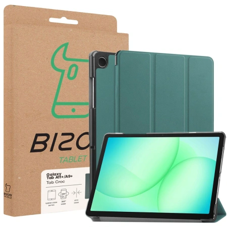 Etui z klapką Bizon Case Tab Croc do Galaxy Tab A11 Plus / A9 Plus, ciemnozielone