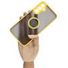 Etui z uchwytem na palec Bizon Case Hybrid Ring do Galaxy A34 5G, przydymione z żółtą ramką