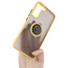 Etui z uchwytem na palec Bizon Case Hybrid Ring do Galaxy S22 Plus, przydymione z żółtą ramką