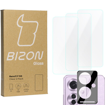 3x Szkło + szybka na aparat BIZON Clear 2 Pack do Oppo Reno11 F 5G