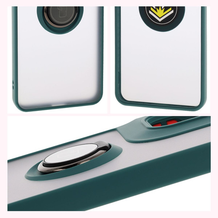 Etui z uchwytem na palec Bizon Case Hybrid Ring do Motorola Moto G05 / E15, przydymione z ciemnozieloną ramką
