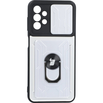 Etui Bizon Case Camshield Card Slot Ring do Galaxy A13 4G, białe