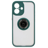 Etui z uchwytem na palec Bizon Case Hybrid Ring do iPhone 16, przydymione z ciemnozieloną ramką