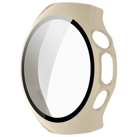 Etui ze szkłem do zegarka Bizon Case+Glass Watch do Huawei Watch 5 46 mm, beżowe