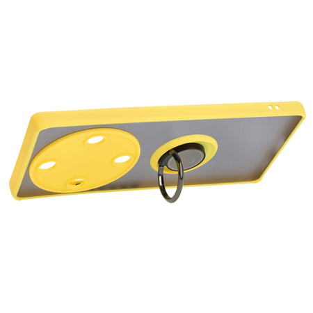 Etui z uchwytem na palec Bizon Case Hybrid Ring do Honor Magic5 Lite, przydymione z żółtą ramką